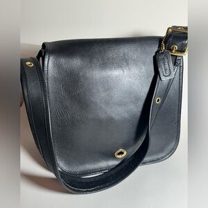 Vintage Coach Black Leather Stewardess Bag | Classic Flap Crossbody